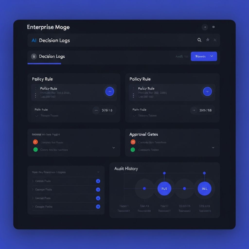 Enterprise governance dashboard showing AI decision logs and policy controls
